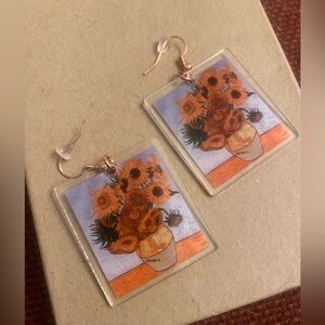 Van Gogh’s Sunflower Stilllife print Acrylic Earrings - Orange & Yellow